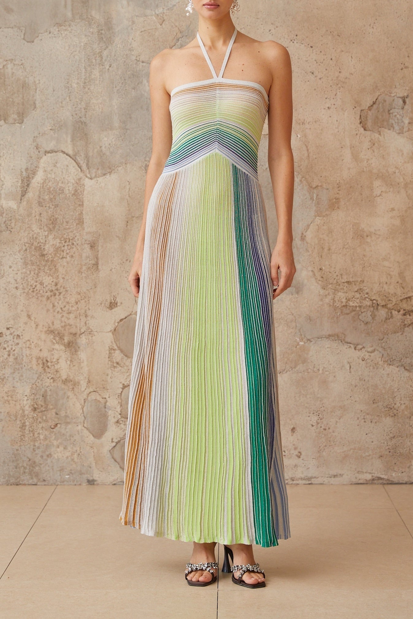 Serelith Metallic Knit Backless Maxi Dress Avalabel