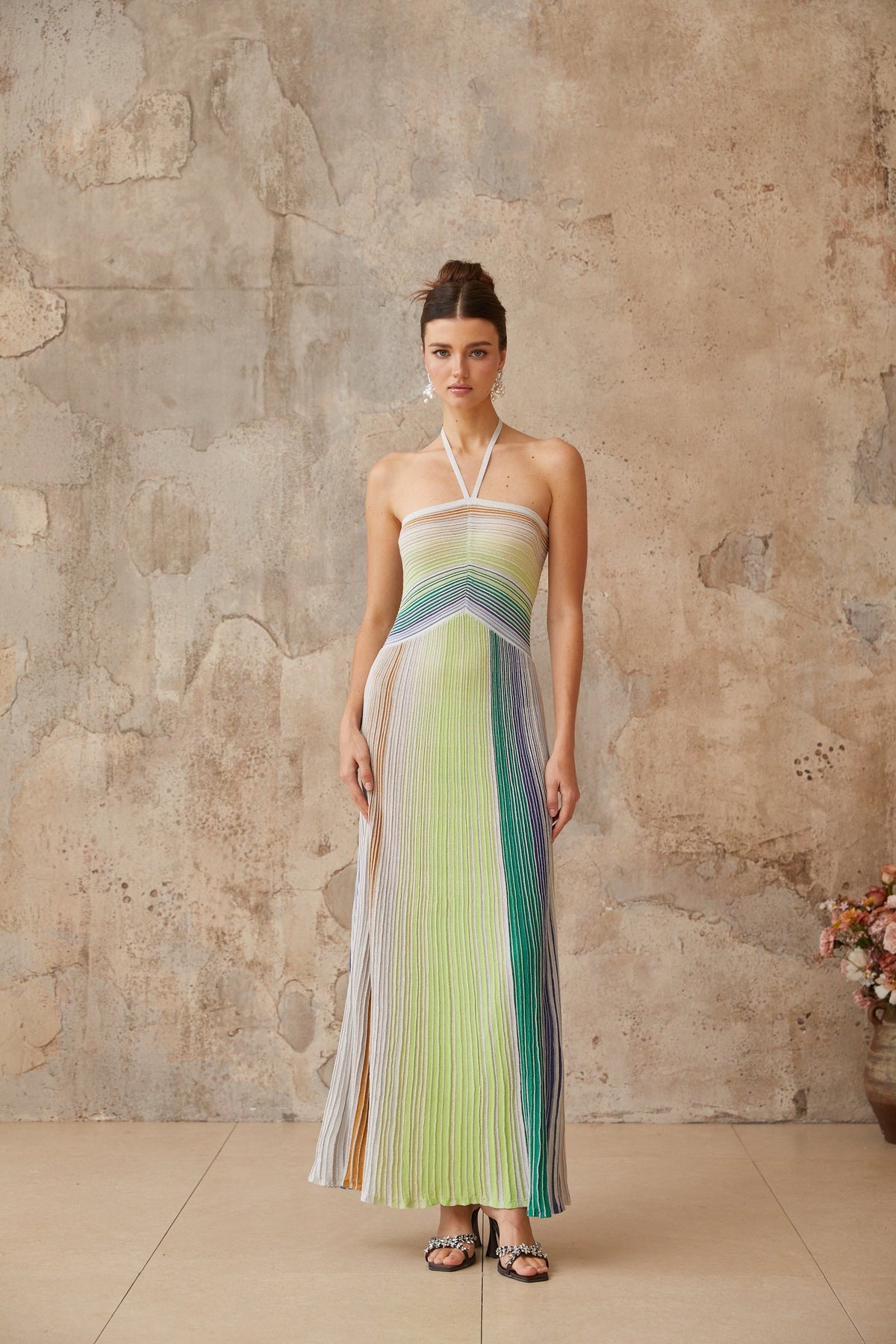 Serelith Metallic Knit Backless Maxi Dress Avalabel