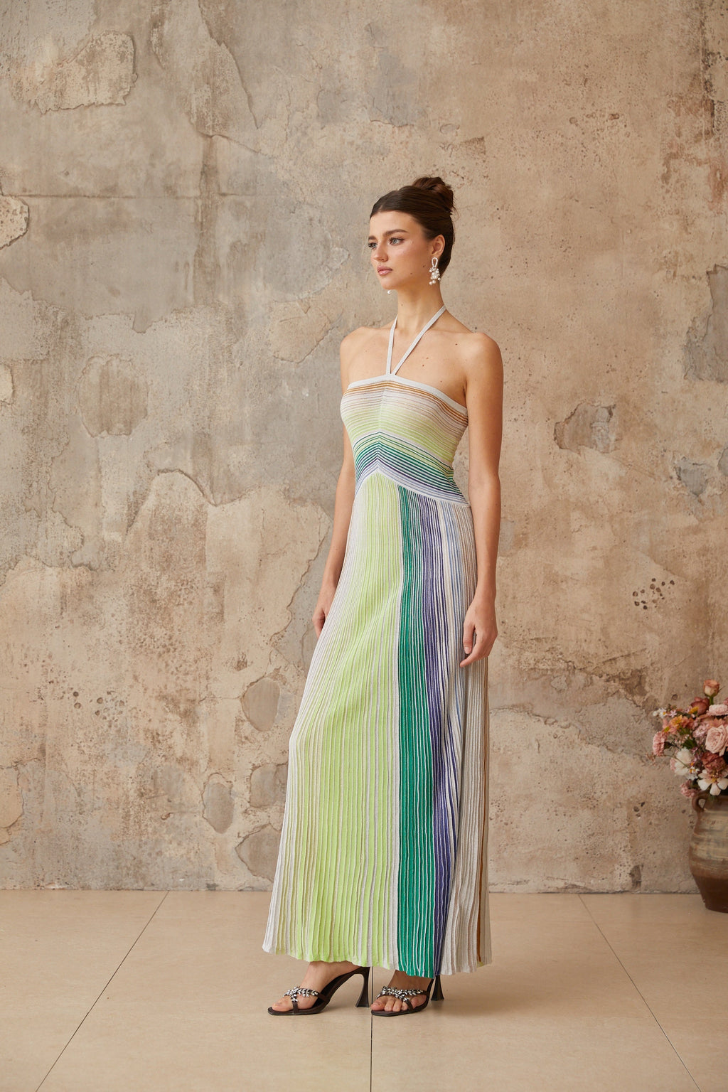 Serelith Metallic Knit Backless Maxi Dress Avalabel