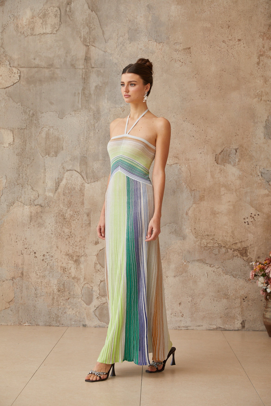 Serelith Metallic Knit Backless Maxi Dress Avalabel