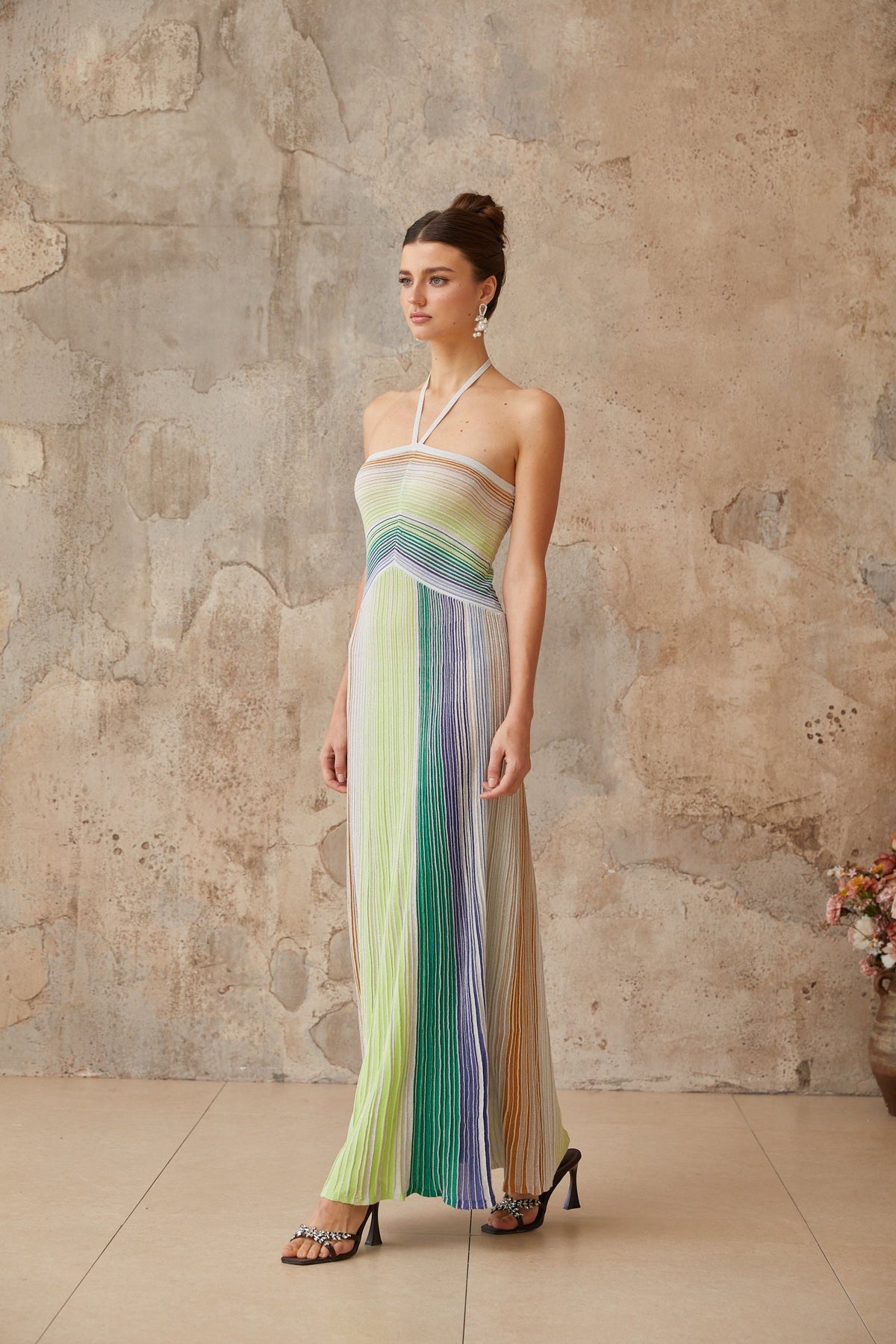 Serelith Metallic Knit Backless Maxi Dress Avalabel