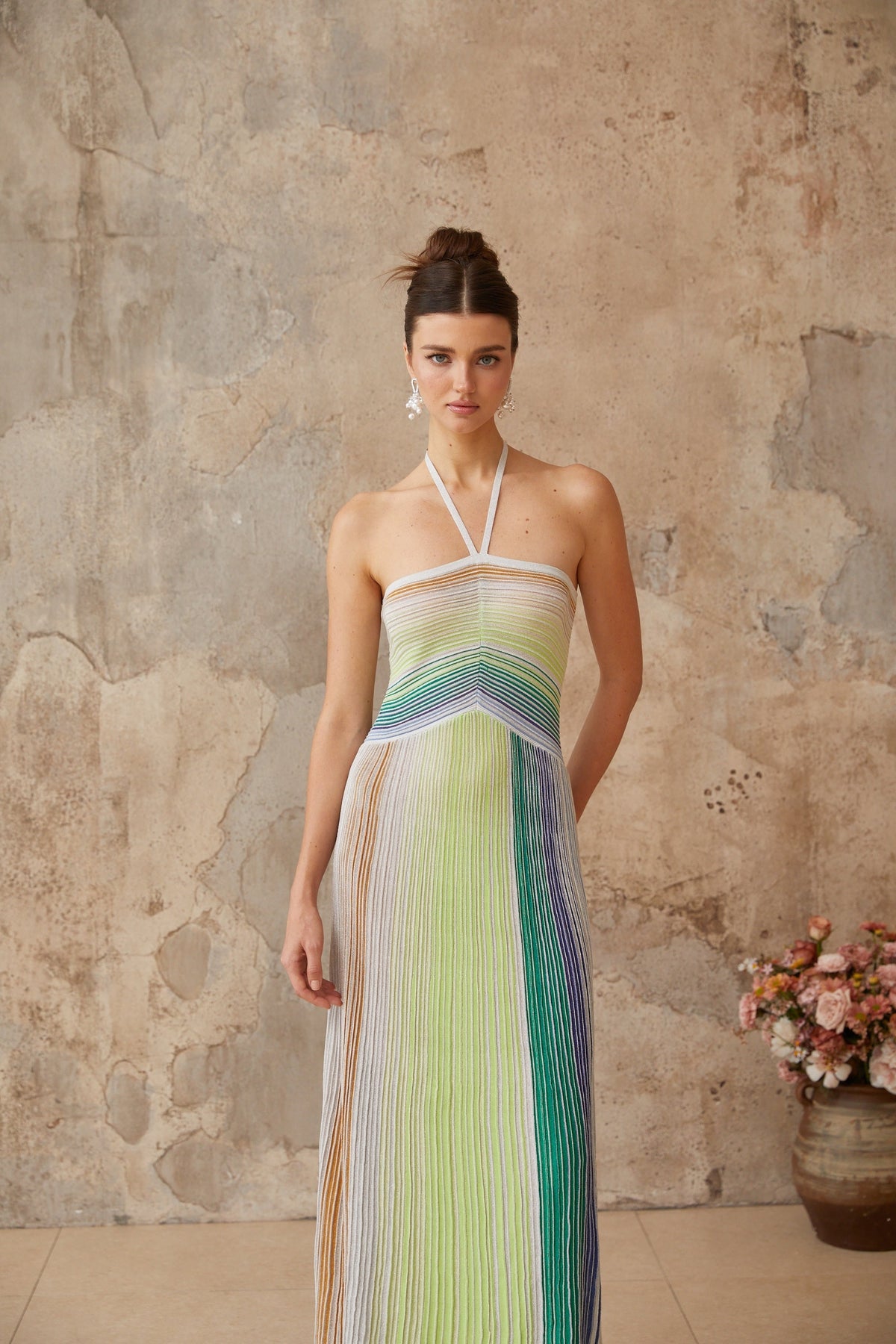 Serelith Metallic Knit Backless Maxi Dress Avalabel