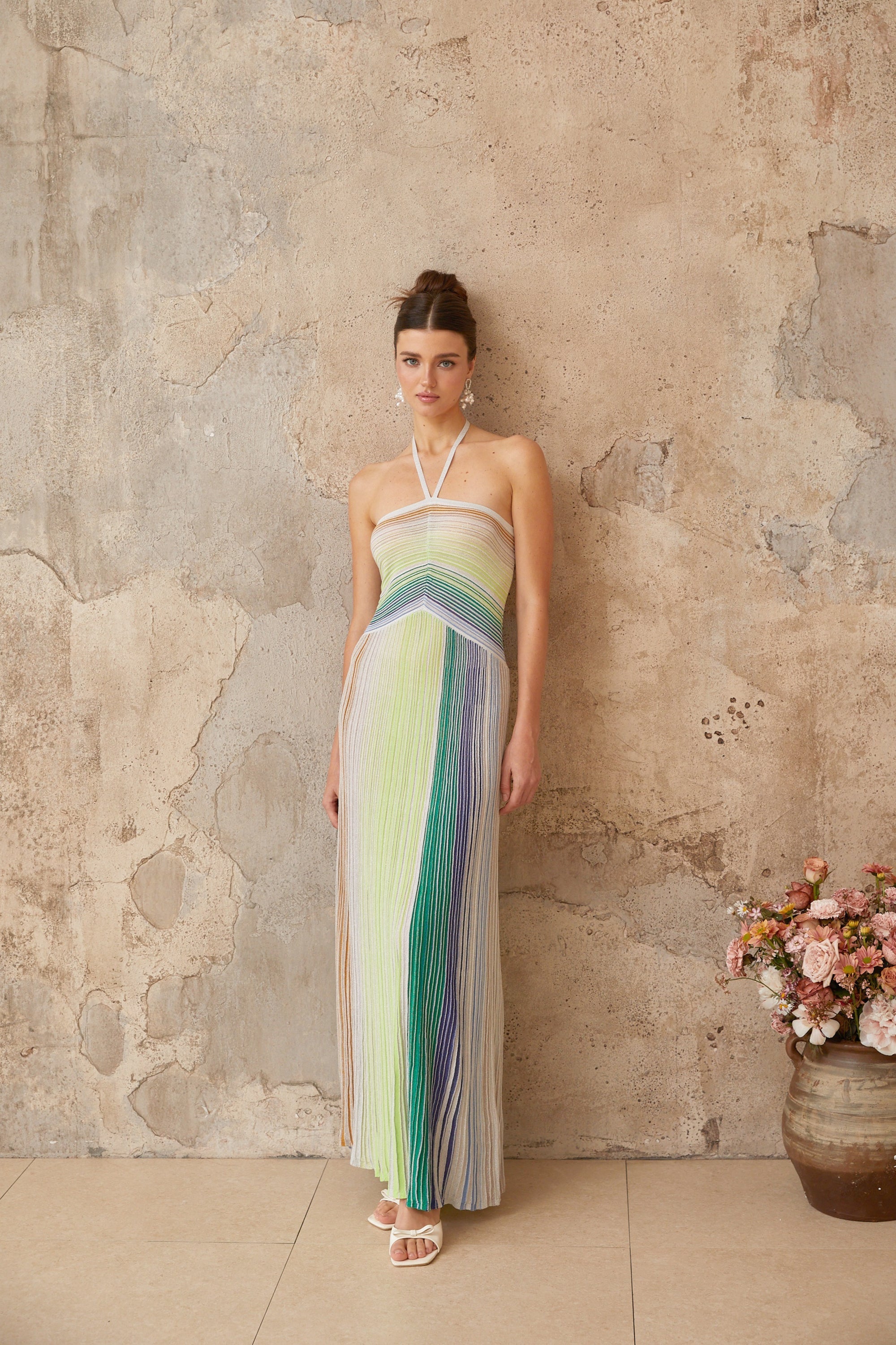 Serelith Metallic Knit Backless Maxi Dress Avalabel