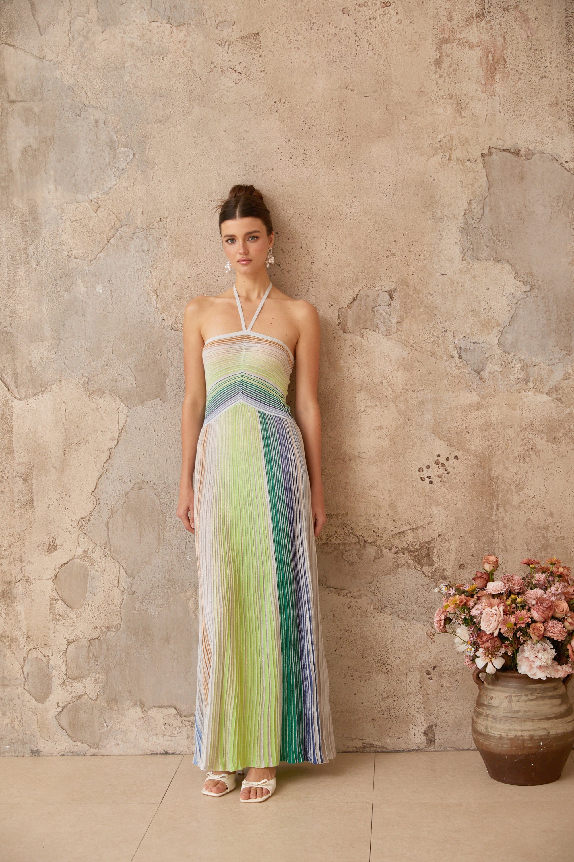 Serelith Metallic Knit Backless Maxi Dress Avalabel