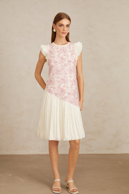 Miriam Pink Panel Floral Crochet Midi Dress