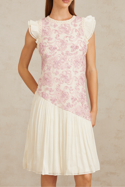 Miriam Pink Panel Floral Crochet Midi Dress