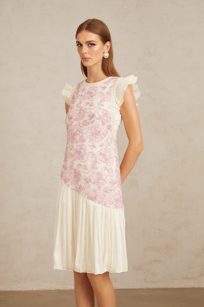 Miriam Pink Panel Floral Crochet Midi Dress