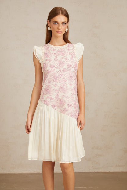 Miriam Pink Panel Floral Crochet Midi Dress