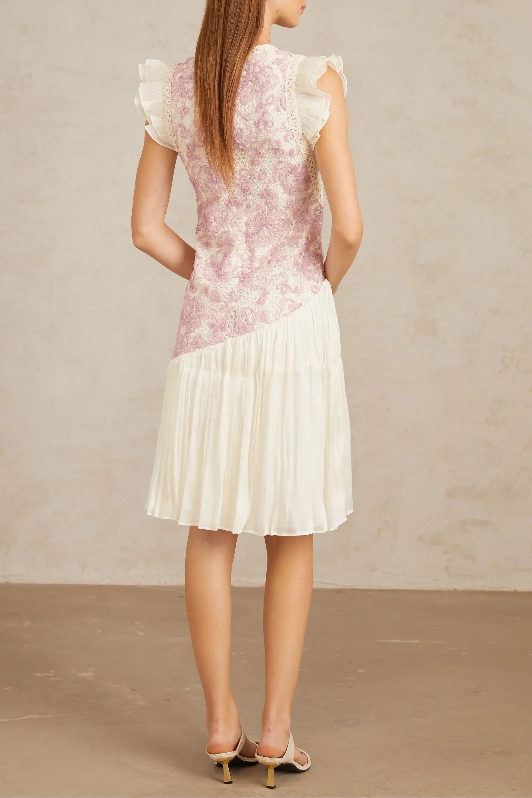 Miriam Pink Panel Floral Crochet Midi Dress Avalabel