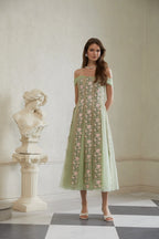 octavia Tulle Panel Floral Midi Dress in green Avalabel