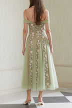 octavia Tulle Panel Floral Midi Dress in green Avalabel
