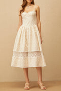 Kimberley Neutral Lace Trim Floral Midi Dress in White Avalabel