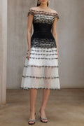 jennifer off-shoulder lace embroidery hollow maxi dress in black Avalabel