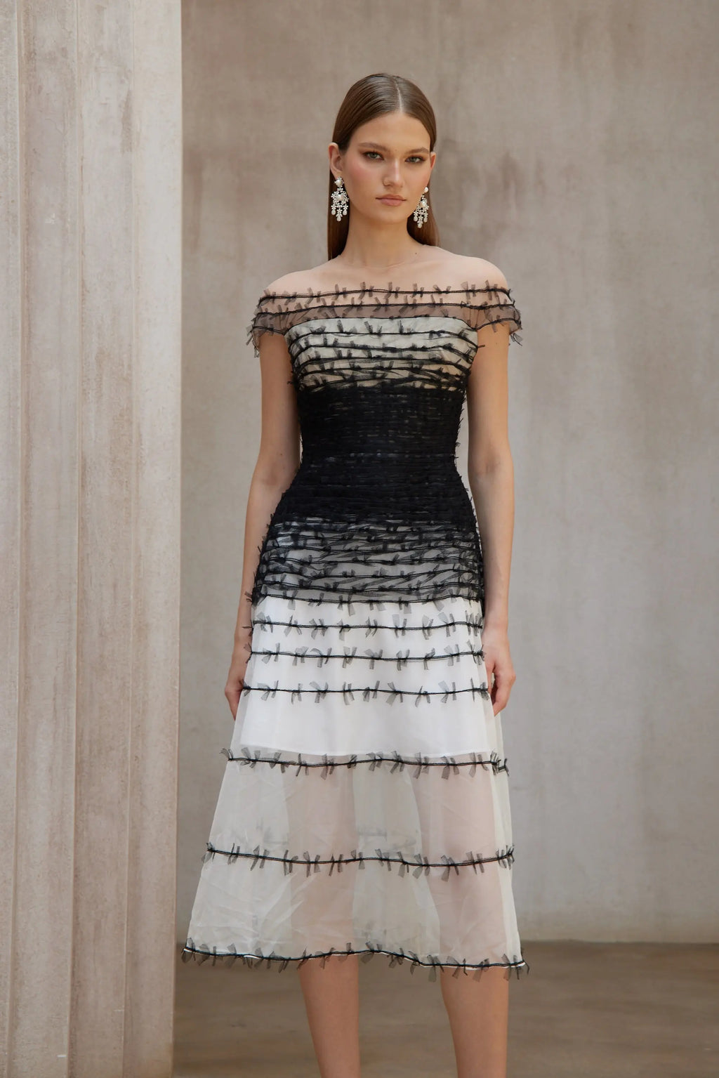 jennifer off-shoulder lace embroidery hollow maxi dress in black Avalabel