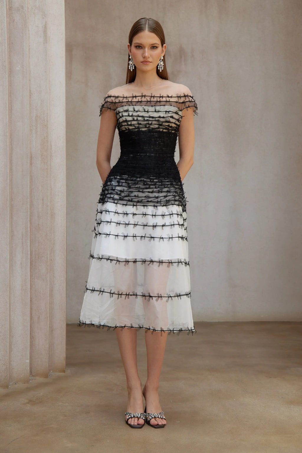 jennifer off-shoulder lace embroidery hollow maxi dress in black Avalabel