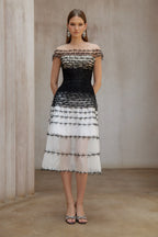 jennifer off-shoulder lace embroidery hollow maxi dress in black Avalabel