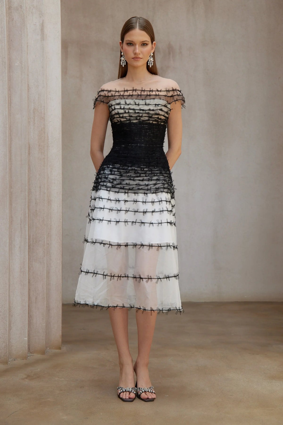 jennifer off-shoulder lace embroidery hollow maxi dress in black Avalabel