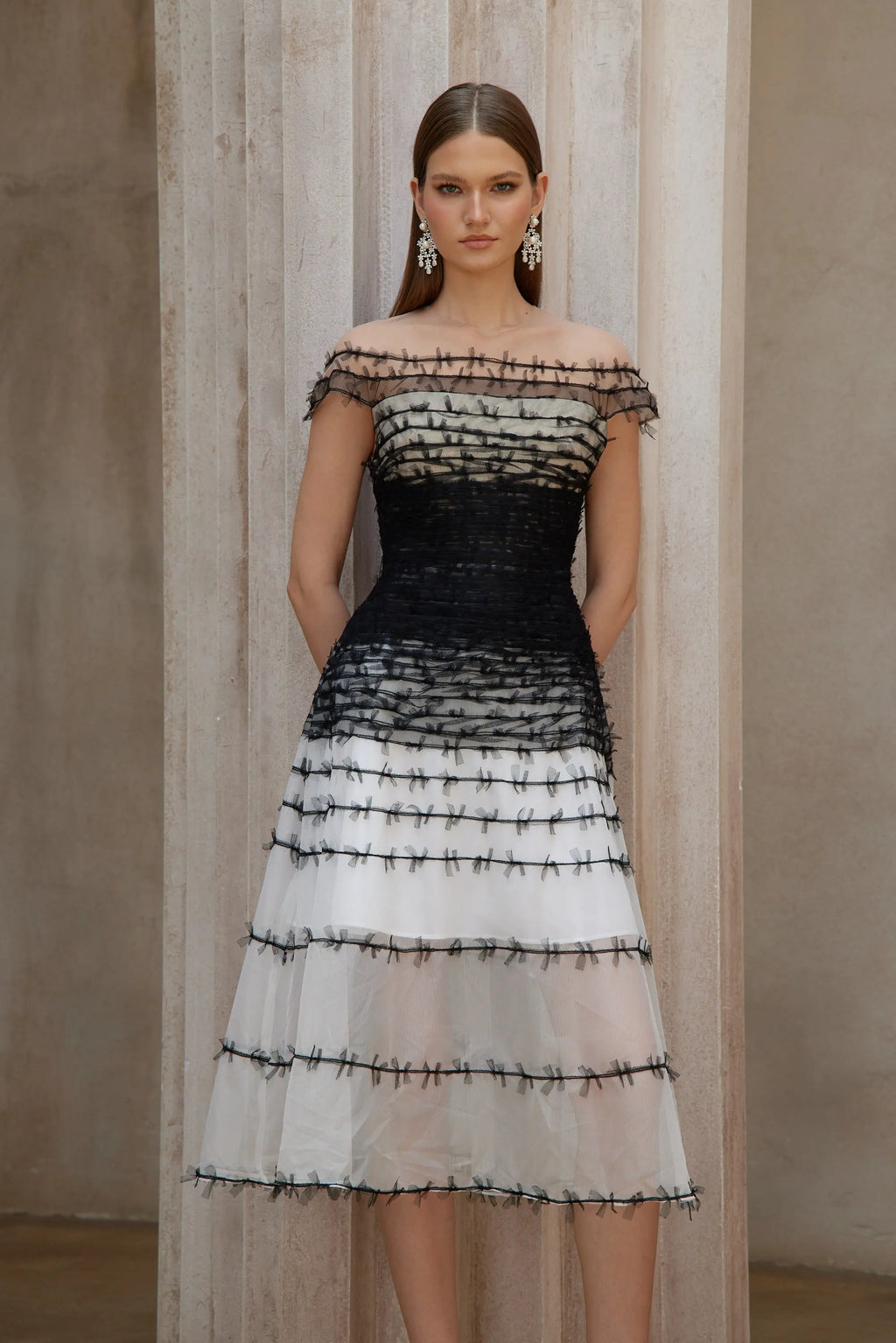 jennifer off-shoulder lace embroidery hollow maxi dress in black Avalabel