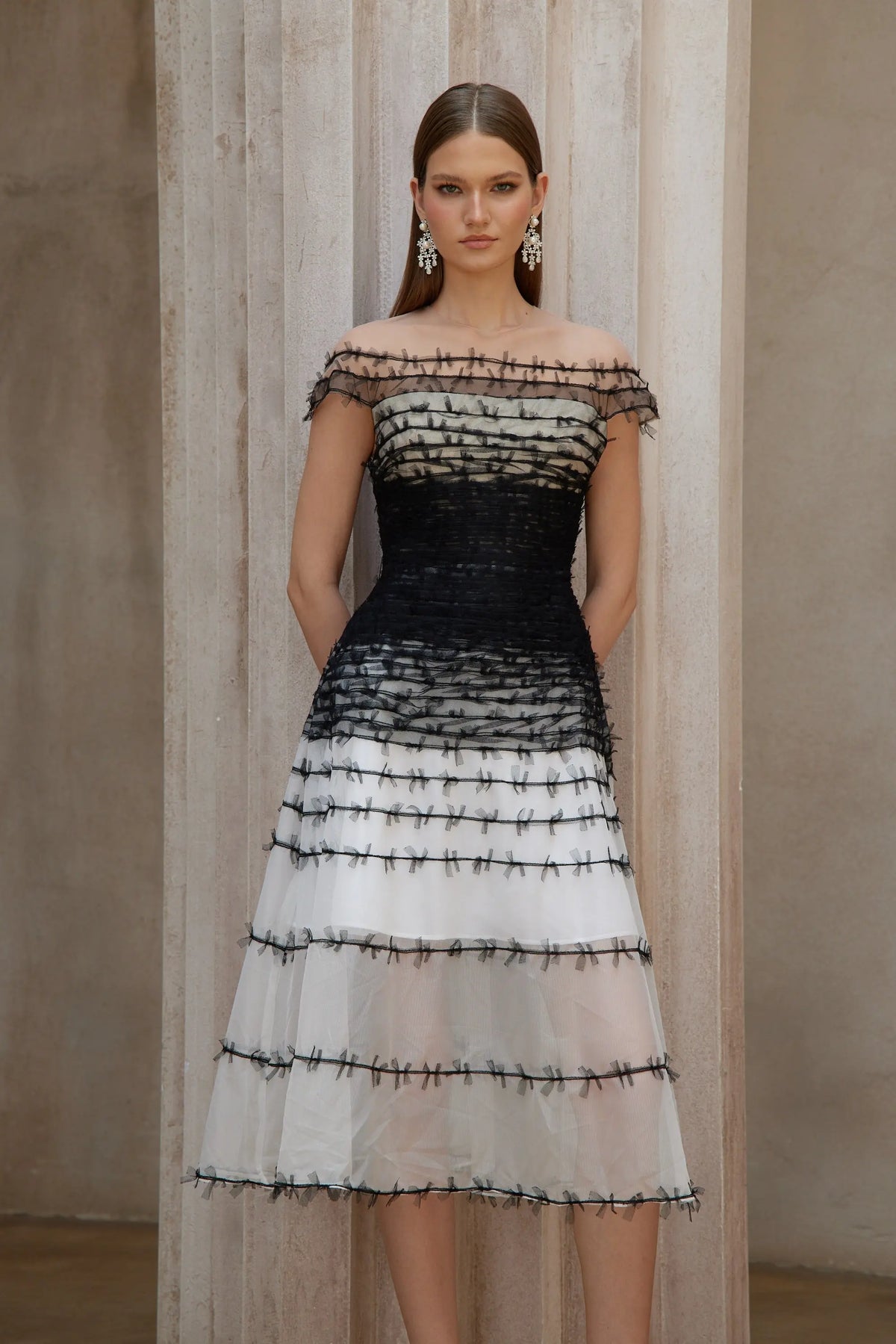 jennifer off-shoulder lace embroidery hollow maxi dress in black Avalabel