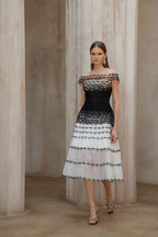 jennifer off-shoulder lace embroidery hollow maxi dress in black Avalabel
