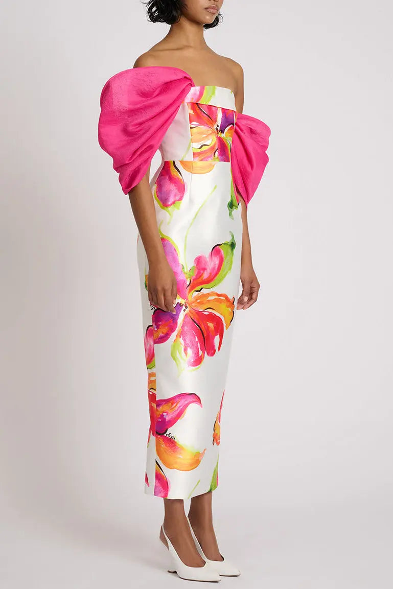Sylvia Floral Print Strapless Maxi Dress in White Avalabel
