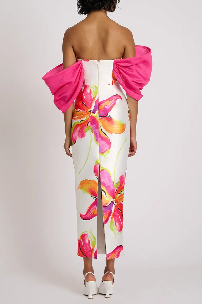 Sylvia Floral Print Strapless Maxi Dress in White Avalabel