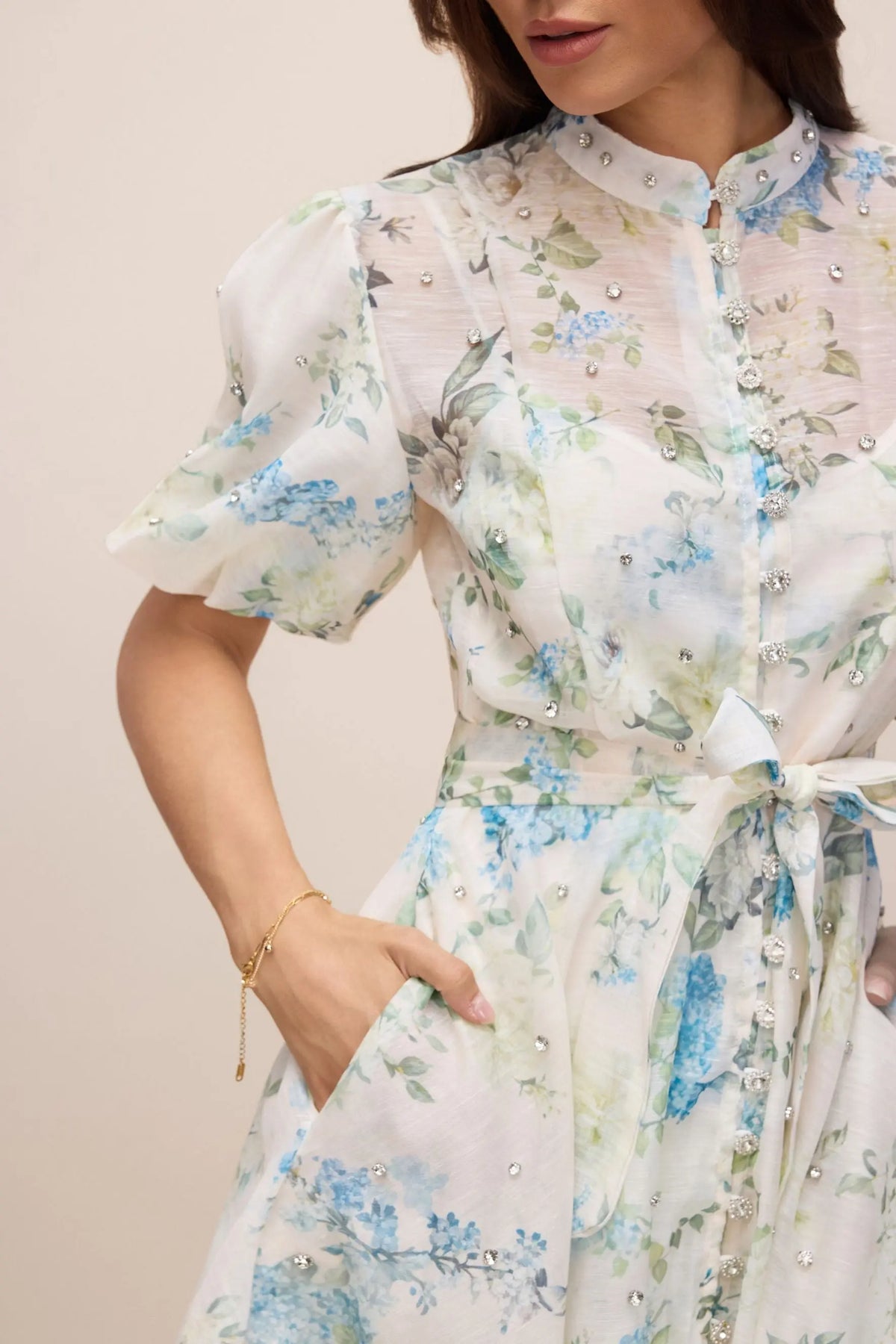 kimberley Floral Print Puff Sleeve white Mini Dress Avalabel
