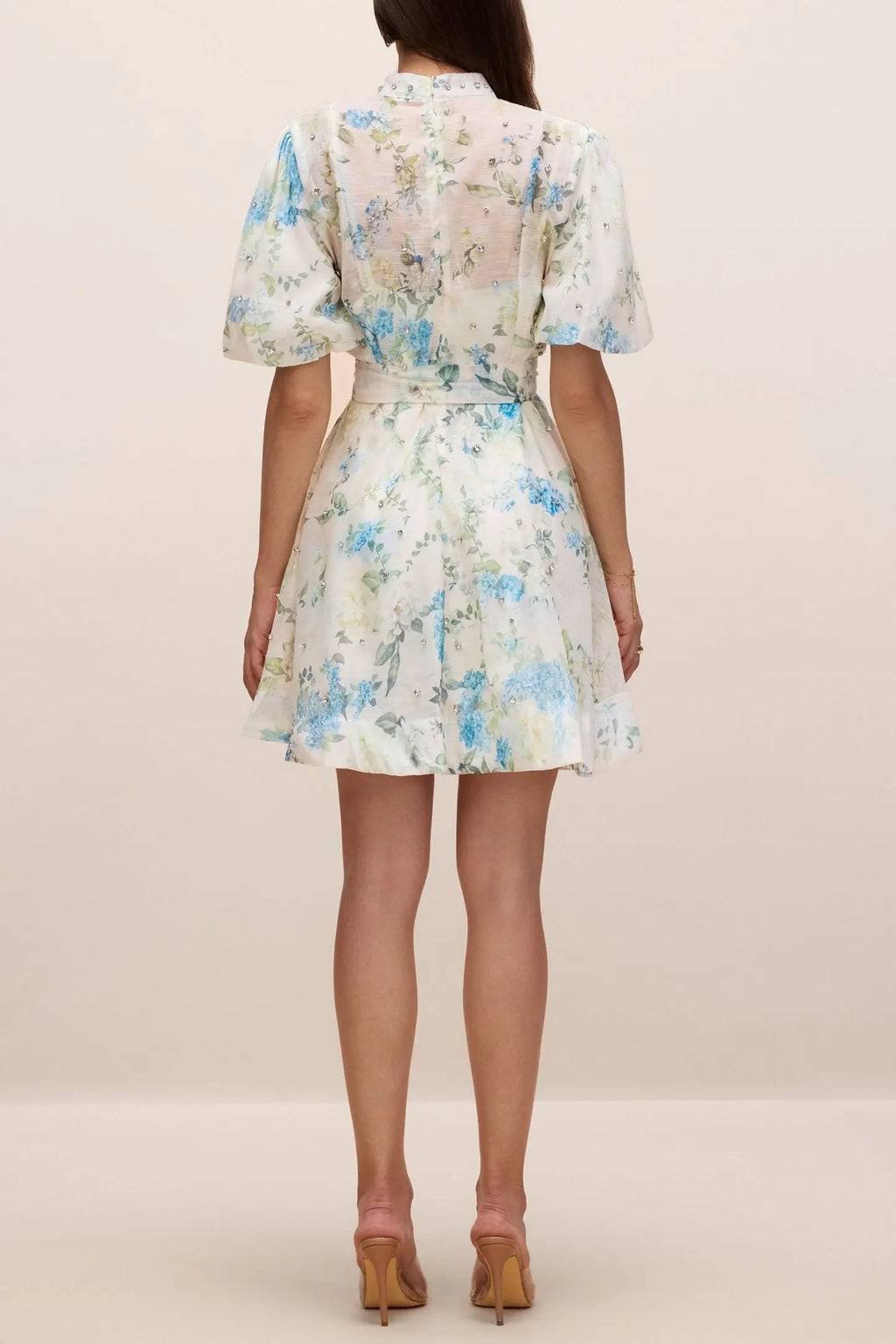 kimberley Floral Print Puff Sleeve white Mini Dress Avalabel
