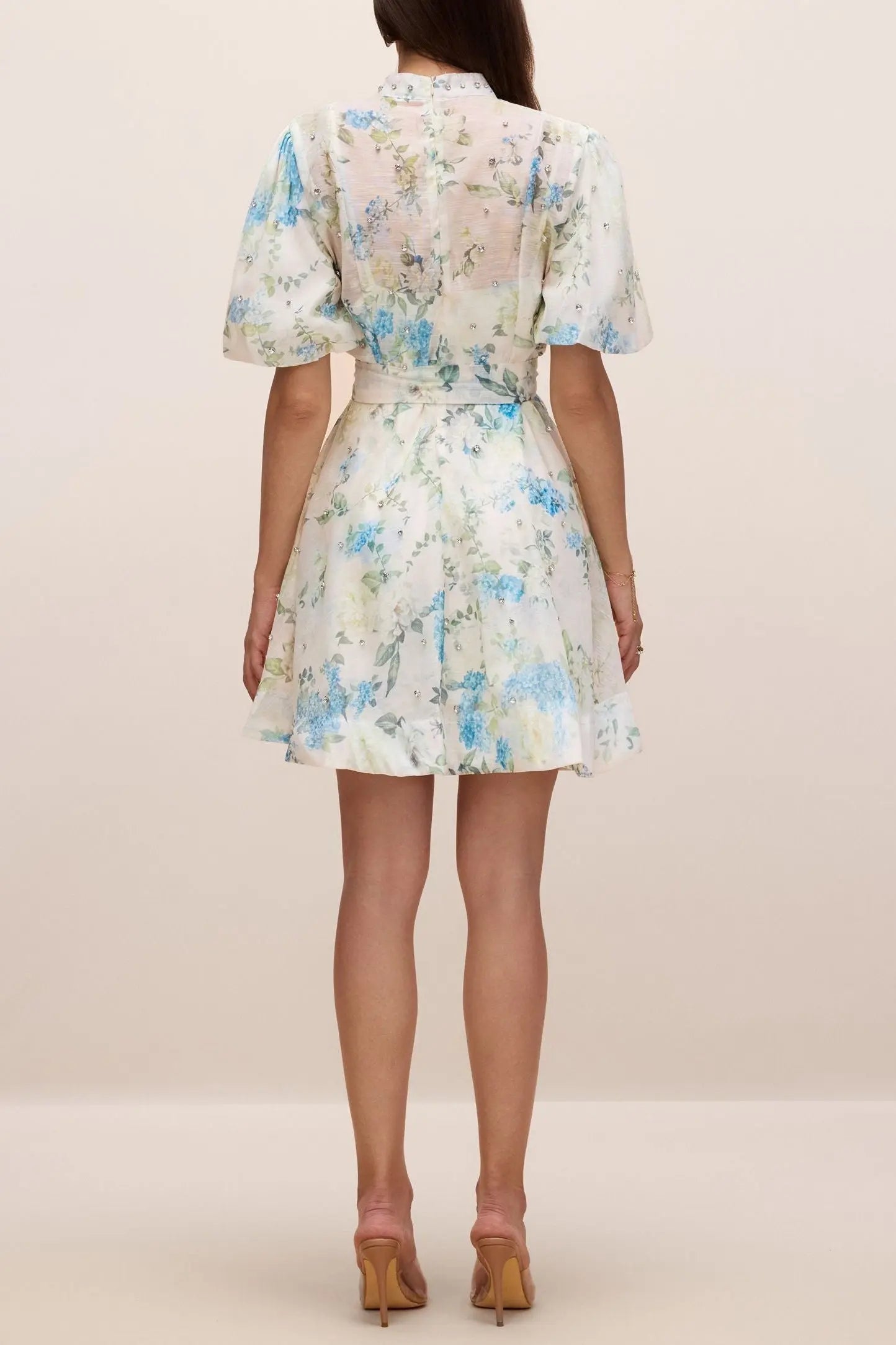 kimberley Floral Print Puff Sleeve white Mini Dress Avalabel