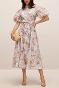 philipppa multicolor Floral Print Puff Sleeve Midi Dress Avalabel
