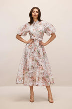 philipppa multicolor Floral Print Puff Sleeve Midi Dress Avalabel