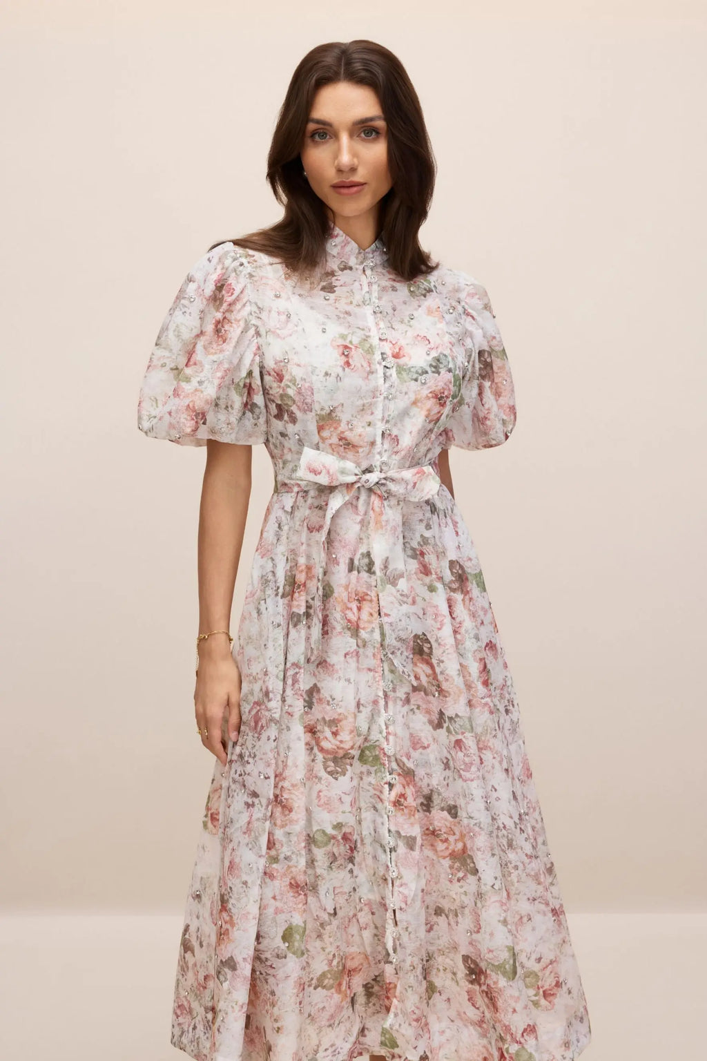 philipppa multicolor Floral Print Puff Sleeve Midi Dress Avalabel