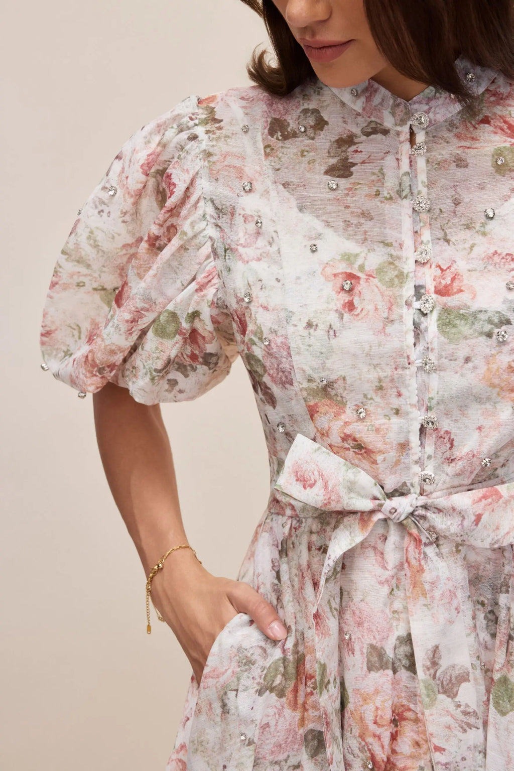 philipppa multicolor Floral Print Puff Sleeve Midi Dress Avalabel