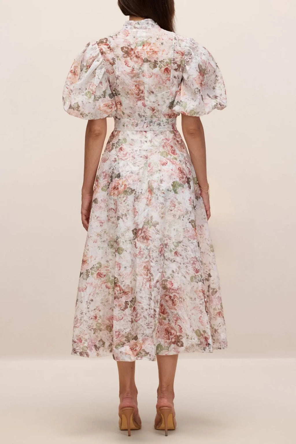 philipppa multicolor Floral Print Puff Sleeve Midi Dress Avalabel