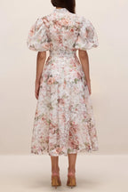 philipppa multicolor Floral Print Puff Sleeve Midi Dress Avalabel