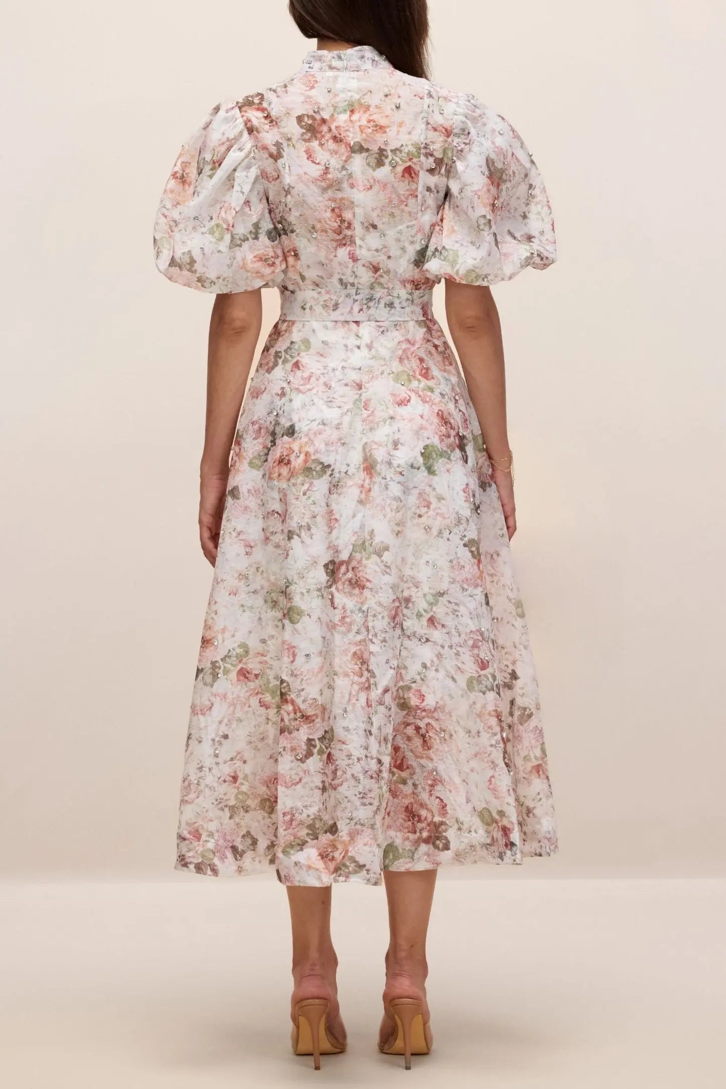 philipppa multicolor Floral Print Puff Sleeve Midi Dress Avalabel