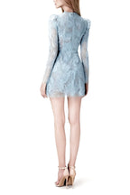 FLORAL AND RAMAGE EMBROIDERY MIDI DRESS IN BLUE Avalabel