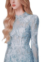 FLORAL AND RAMAGE EMBROIDERY MIDI DRESS IN BLUE Avalabel
