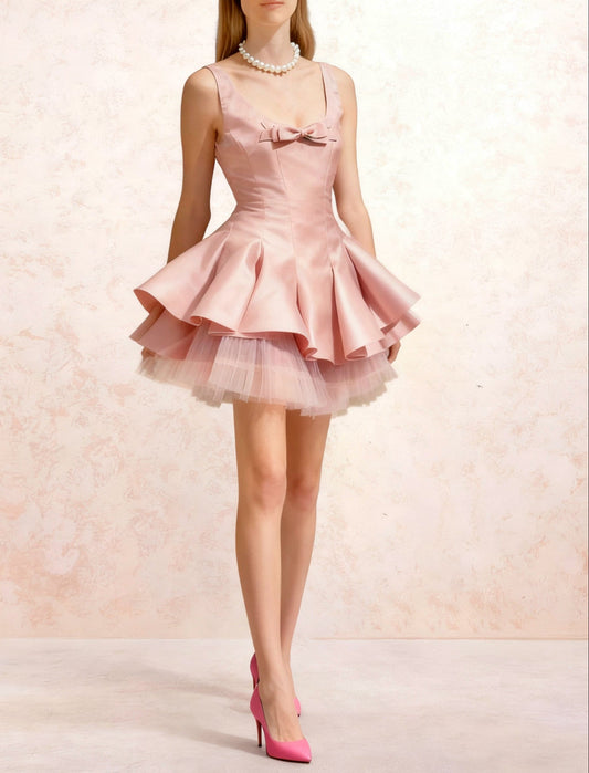 fluffy Mini Dress In Pink