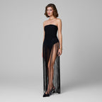 Helen Bodysuit Fringe Strapless Dress in Black Avalabel