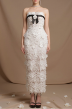 Strapless Flower Embroidery Maxi Dress In White Avalabel
