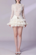 Eudora Lace Embroidery Ruched Trim Mini Dress in White Avalabel