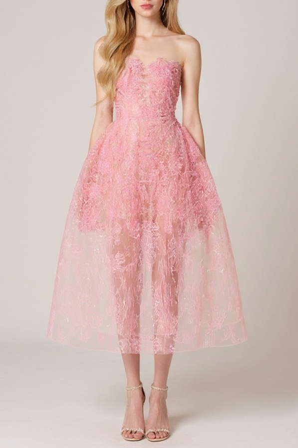 Pink Beaded Lace Dress Avalabel