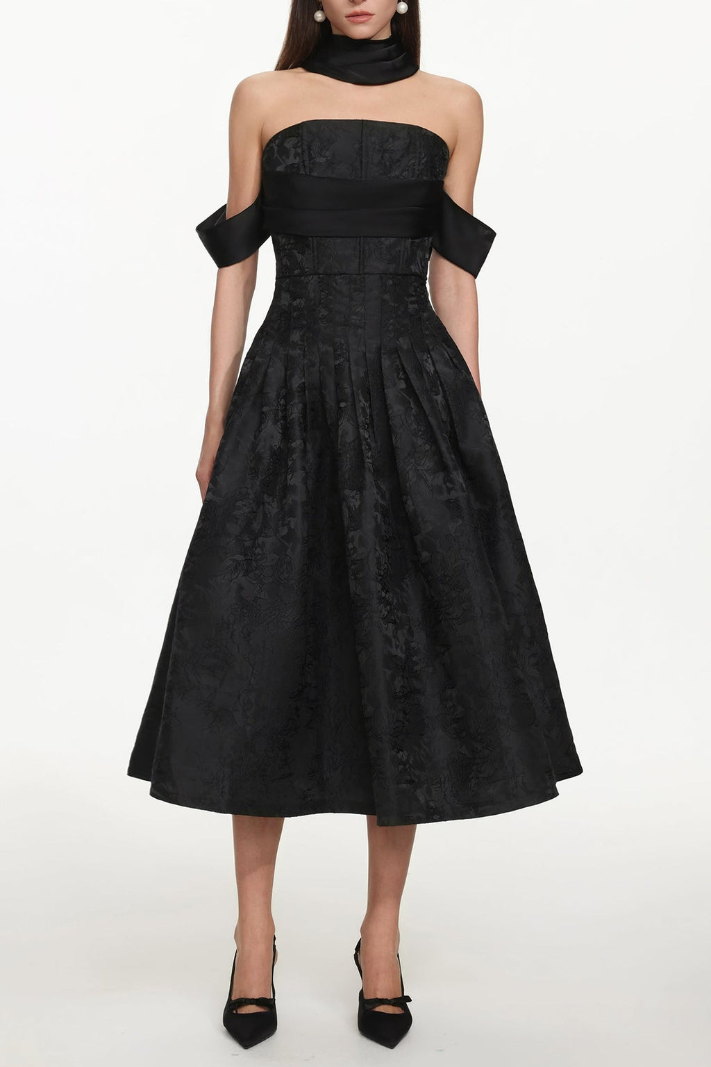Nancy Off Shoulder Pleated Floral Maxi Dress Avalabel
