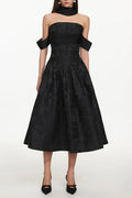 Nancy Off Shoulder Pleated Floral Maxi Dress Avalabel