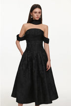 Nancy Off Shoulder Pleated Floral Maxi Dress Avalabel