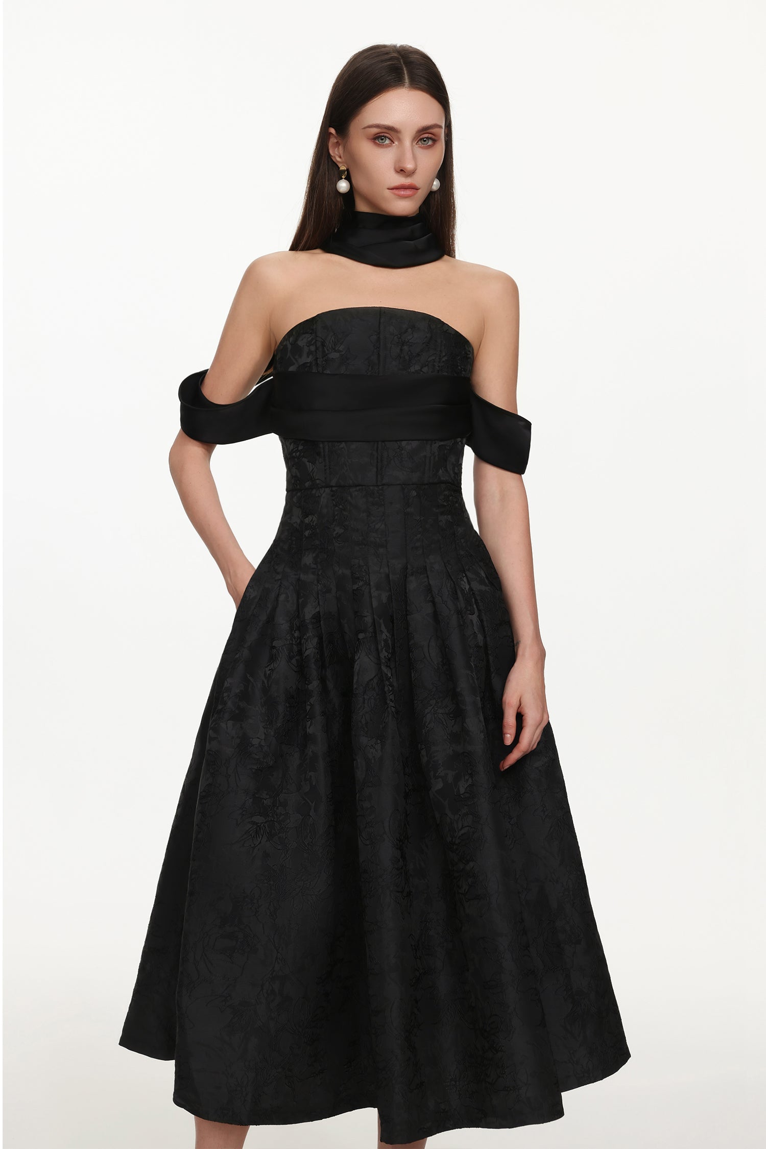 Nancy Off Shoulder Pleated Floral Maxi Dress Avalabel