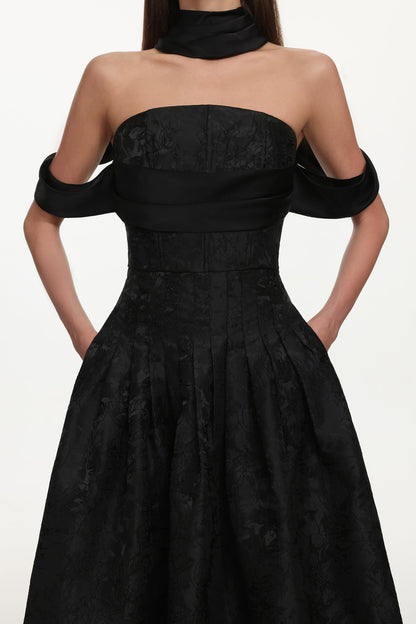 Nancy Off Shoulder Pleated Floral Maxi Dress Avalabel