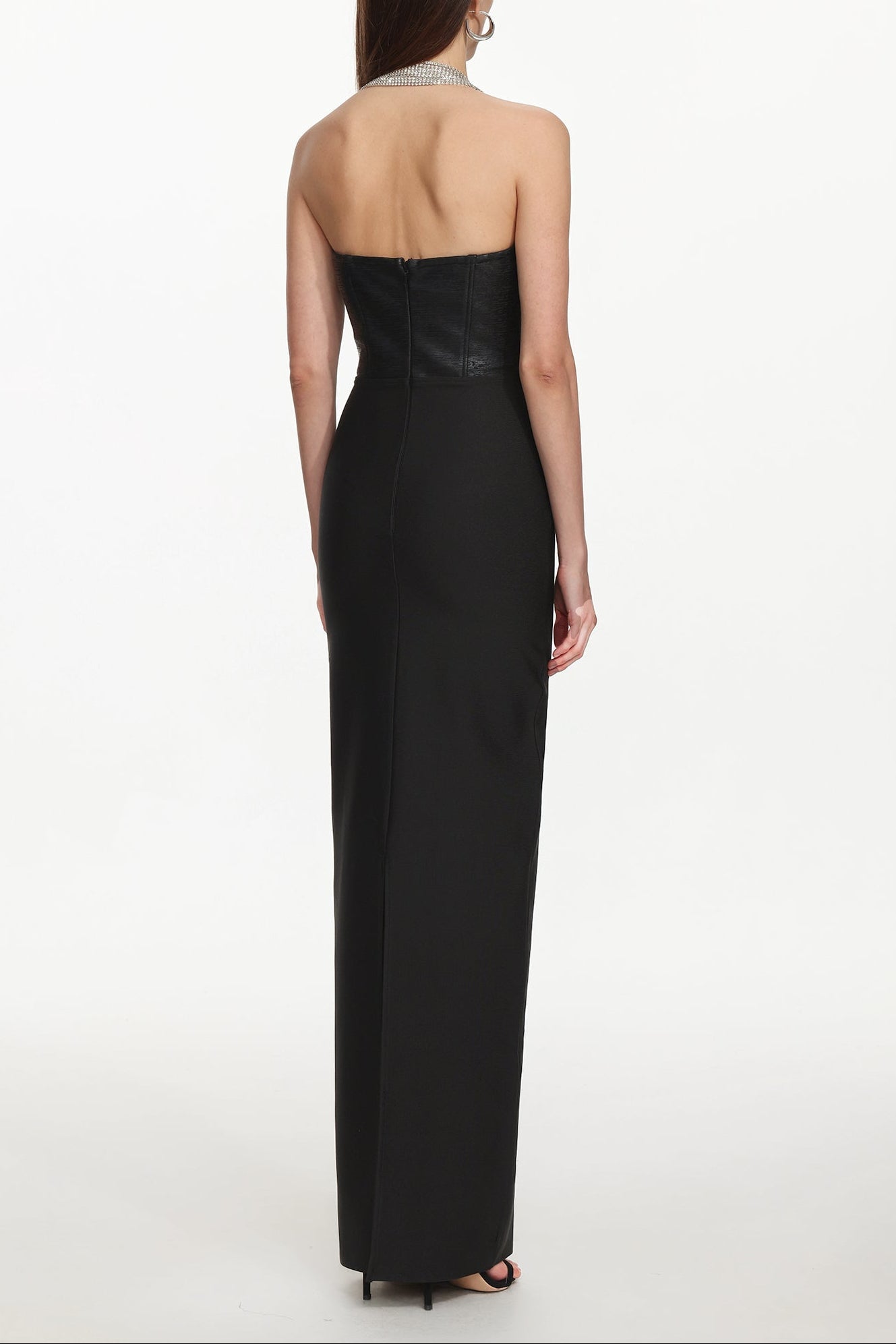 Fero One Shoulder Metal Fringe Bandage Maxi Dress Avalabel
