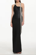 Fero One Shoulder Metal Fringe Bandage Maxi Dress Avalabel